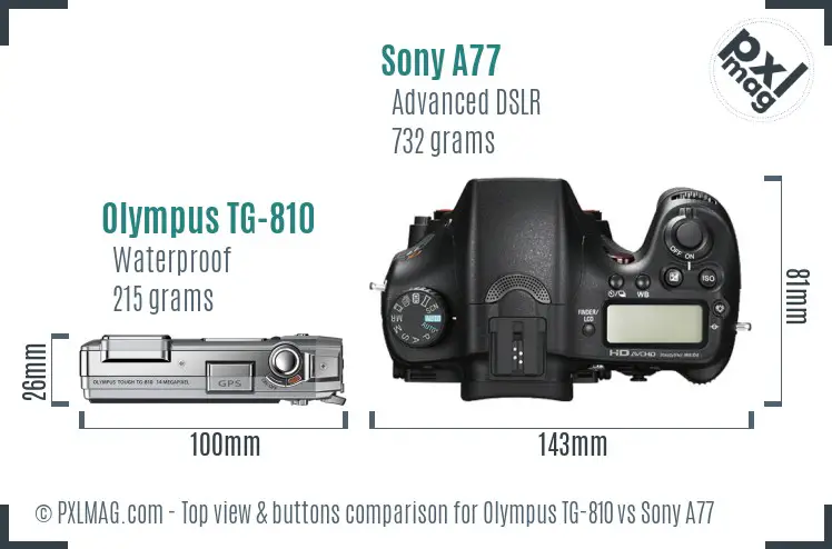 Olympus TG-810 vs Sony A77 top view buttons comparison