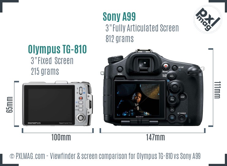 Olympus TG-810 vs Sony A99 Screen and Viewfinder comparison