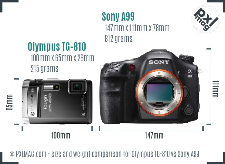 Olympus TG-810 vs Sony A99 size comparison