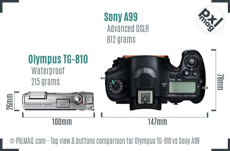 Olympus TG-810 vs Sony A99 top view buttons comparison