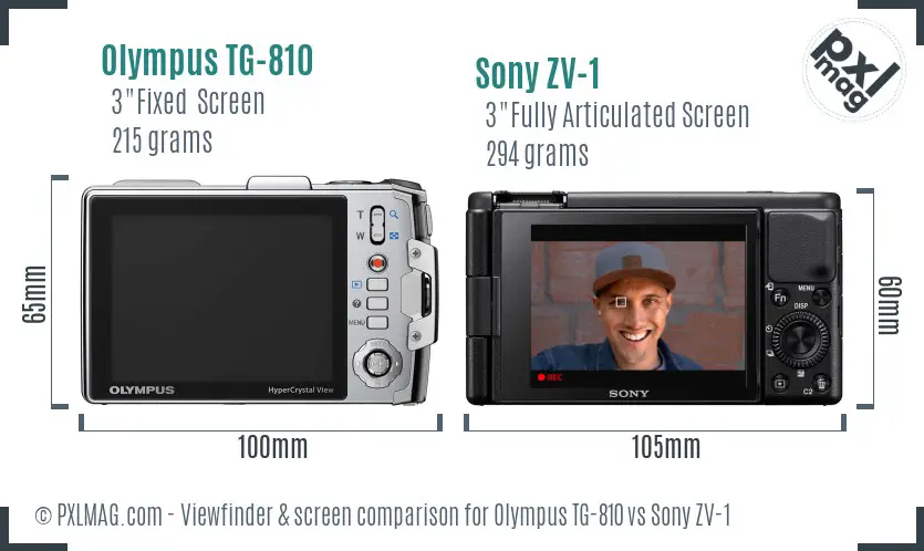 Olympus TG-810 vs Sony ZV-1 Screen and Viewfinder comparison