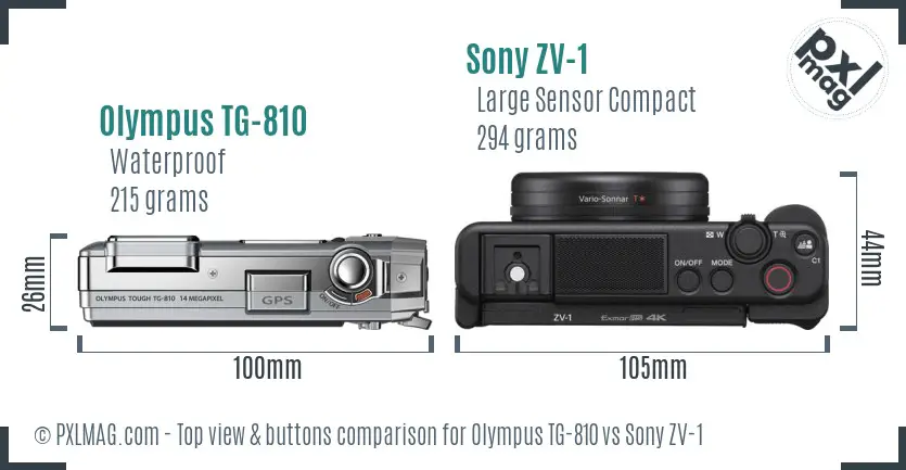 Olympus TG-810 vs Sony ZV-1 top view buttons comparison
