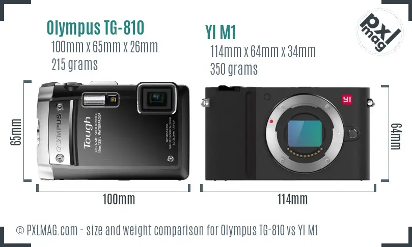 Olympus TG-810 vs YI M1 size comparison