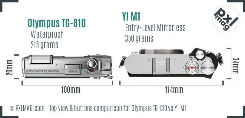 Olympus TG-810 vs YI M1 top view buttons comparison