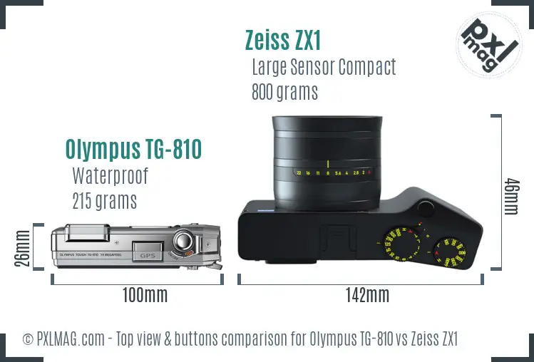 Olympus TG-810 vs Zeiss ZX1 top view buttons comparison