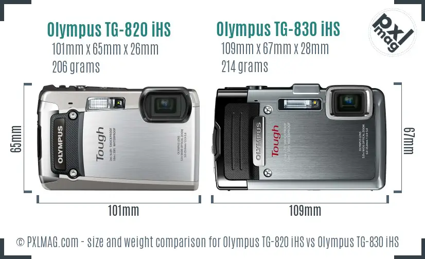 Olympus TG-820 iHS vs Olympus TG-830 iHS size comparison