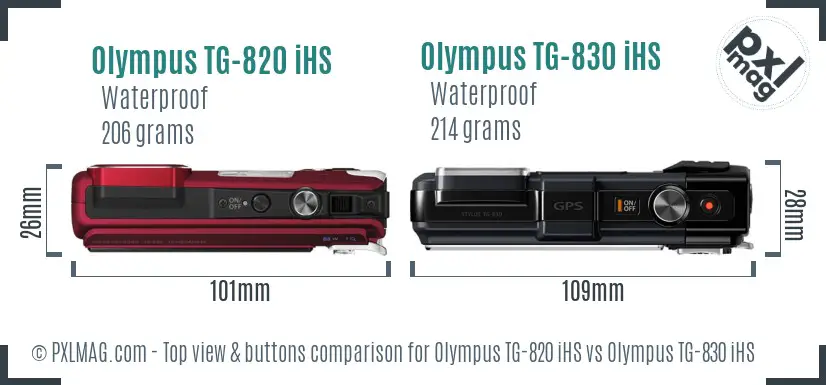 Olympus TG-820 iHS vs Olympus TG-830 iHS top view buttons comparison