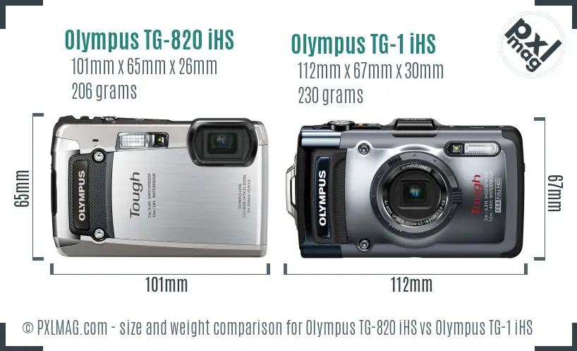 Olympus TG-820 iHS vs Olympus TG-1 iHS size comparison