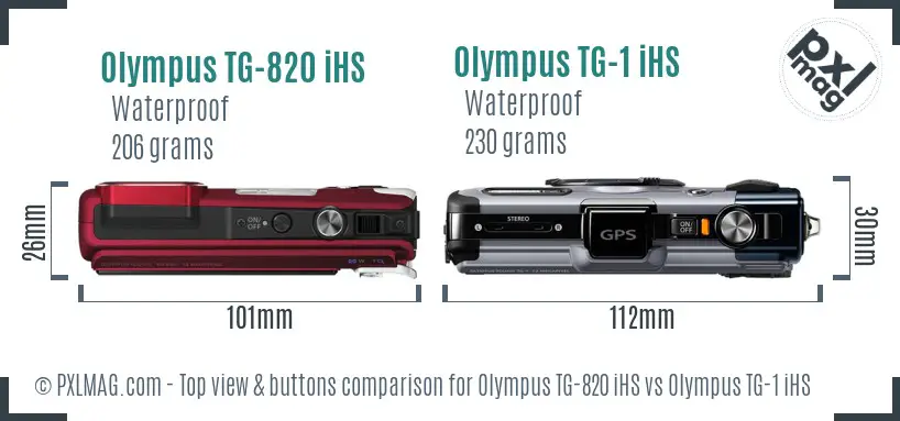 Olympus TG-820 iHS vs Olympus TG-1 iHS top view buttons comparison