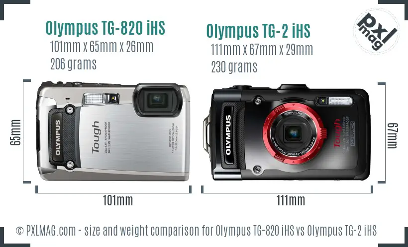 Olympus TG-820 iHS vs Olympus TG-2 iHS size comparison