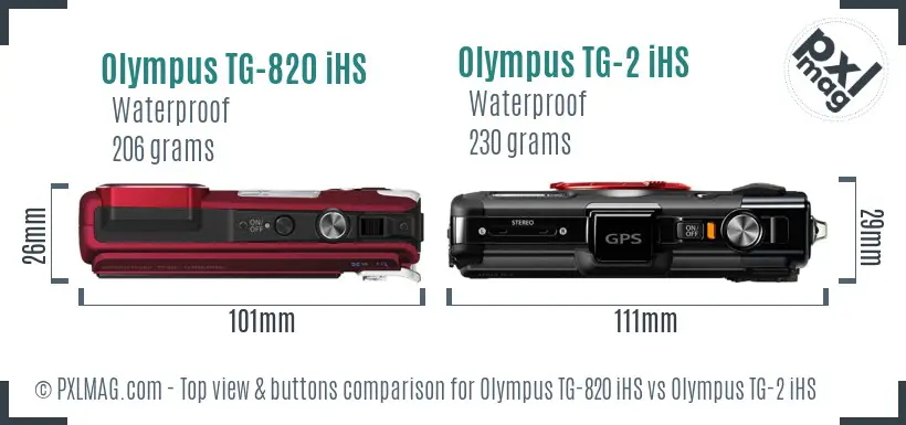 Olympus TG-820 iHS vs Olympus TG-2 iHS top view buttons comparison