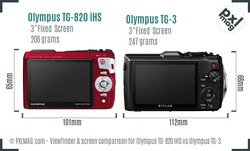Olympus TG-820 iHS vs Olympus TG-3 Screen and Viewfinder comparison