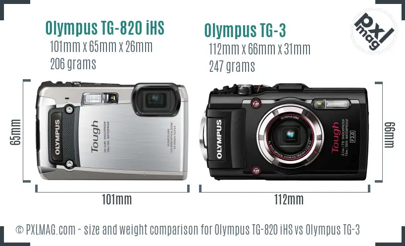 Olympus TG-820 iHS vs Olympus TG-3 size comparison