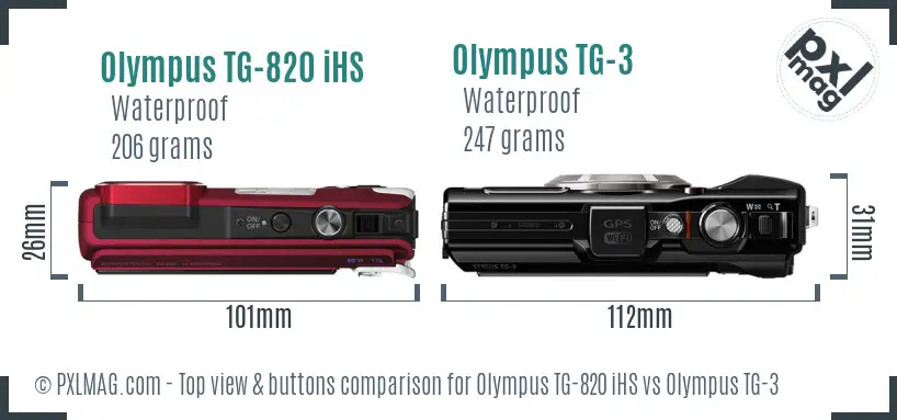 Olympus TG-820 iHS vs Olympus TG-3 top view buttons comparison