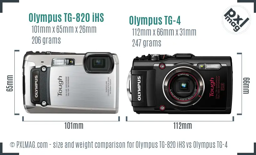 Olympus TG-820 iHS vs Olympus TG-4 size comparison