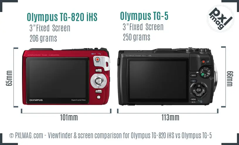 Olympus TG-820 iHS vs Olympus TG-5 Screen and Viewfinder comparison