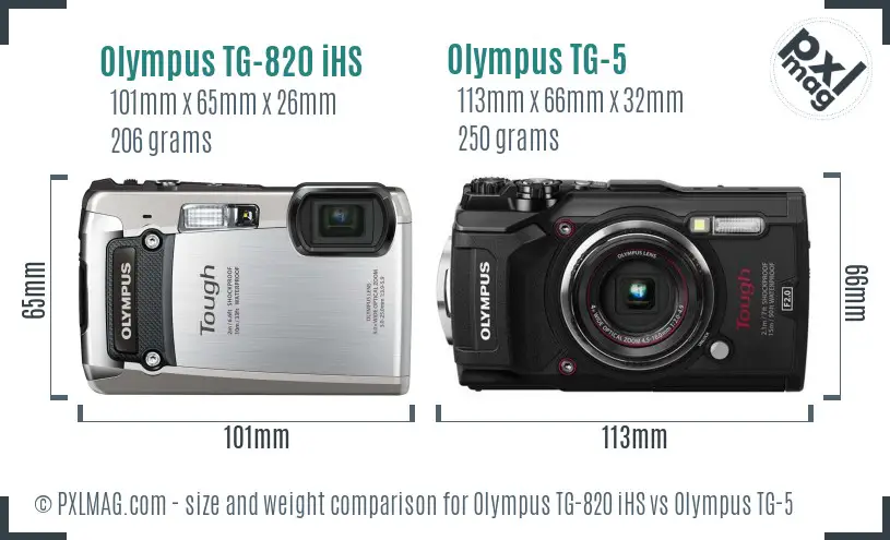 Olympus TG-820 iHS vs Olympus TG-5 size comparison