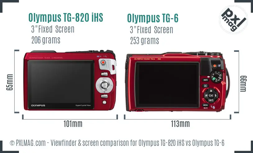 Olympus TG-820 iHS vs Olympus TG-6 Screen and Viewfinder comparison