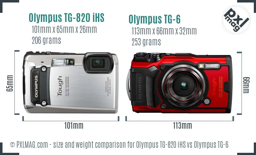 Olympus TG-820 iHS vs Olympus TG-6 size comparison