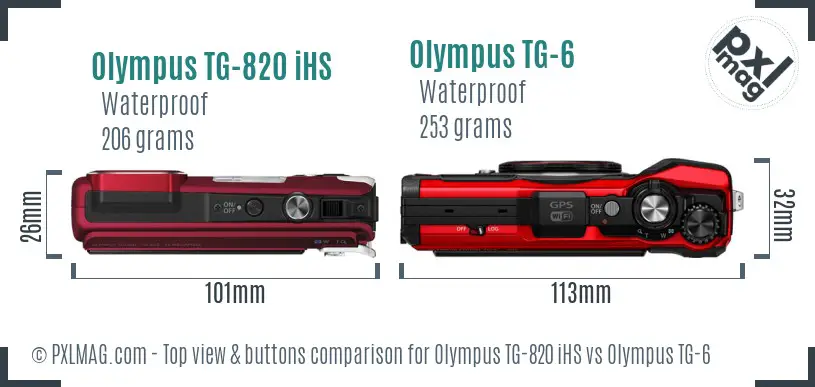 Olympus TG-820 iHS vs Olympus TG-6 top view buttons comparison