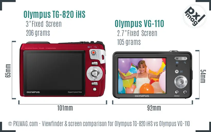 Olympus TG-820 iHS vs Olympus VG-110 Screen and Viewfinder comparison