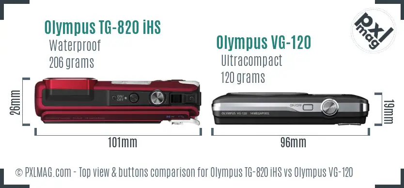 Olympus TG-820 iHS vs Olympus VG-120 top view buttons comparison