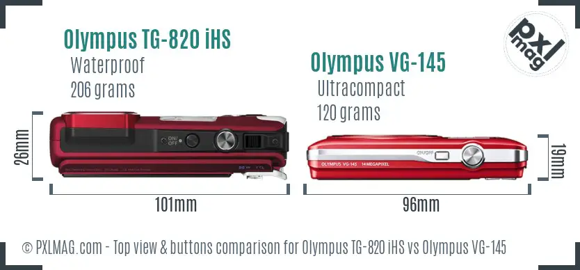 Olympus TG-820 iHS vs Olympus VG-145 top view buttons comparison