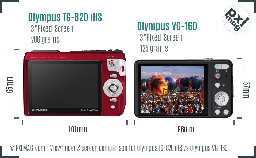 Olympus TG-820 iHS vs Olympus VG-160 Screen and Viewfinder comparison