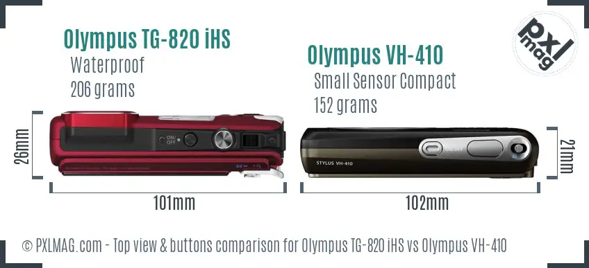 Olympus TG-820 iHS vs Olympus VH-410 top view buttons comparison