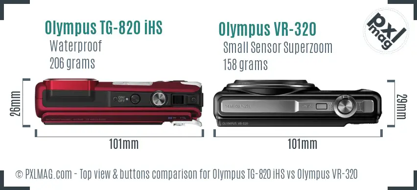 Olympus TG-820 iHS vs Olympus VR-320 top view buttons comparison