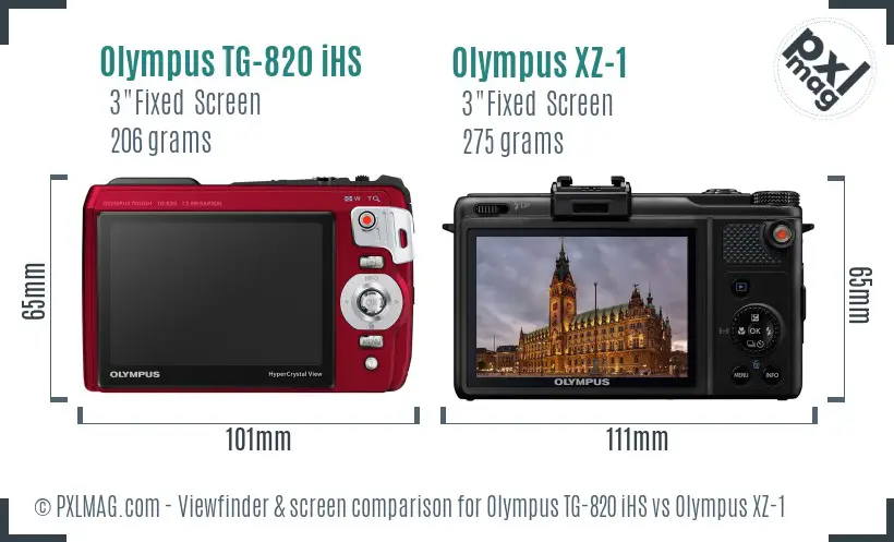 Olympus TG-820 iHS vs Olympus XZ-1 Screen and Viewfinder comparison