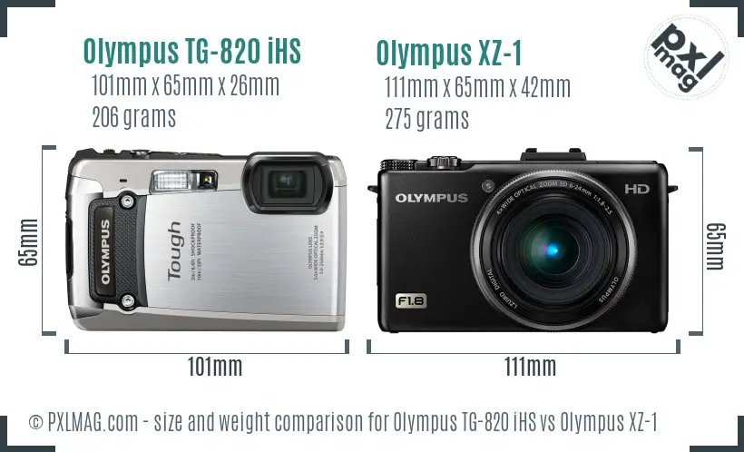 Olympus TG-820 iHS vs Olympus XZ-1 size comparison