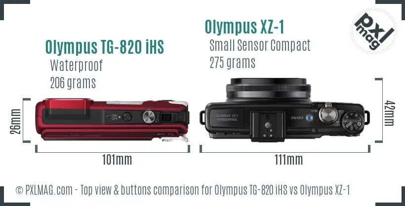 Olympus TG-820 iHS vs Olympus XZ-1 top view buttons comparison