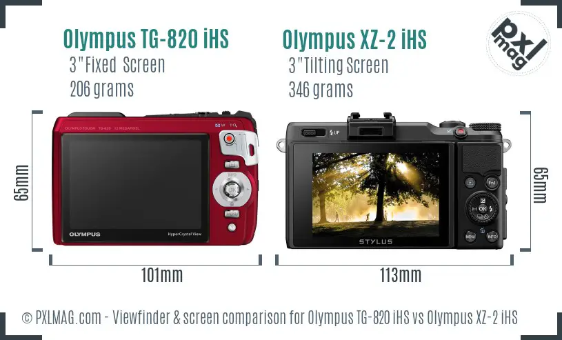 Olympus TG-820 iHS vs Olympus XZ-2 iHS Screen and Viewfinder comparison
