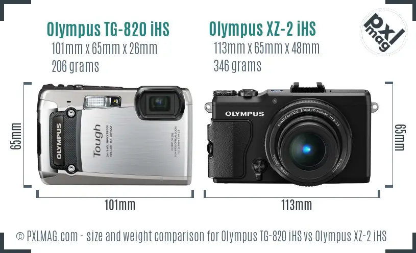 Olympus TG-820 iHS vs Olympus XZ-2 iHS size comparison