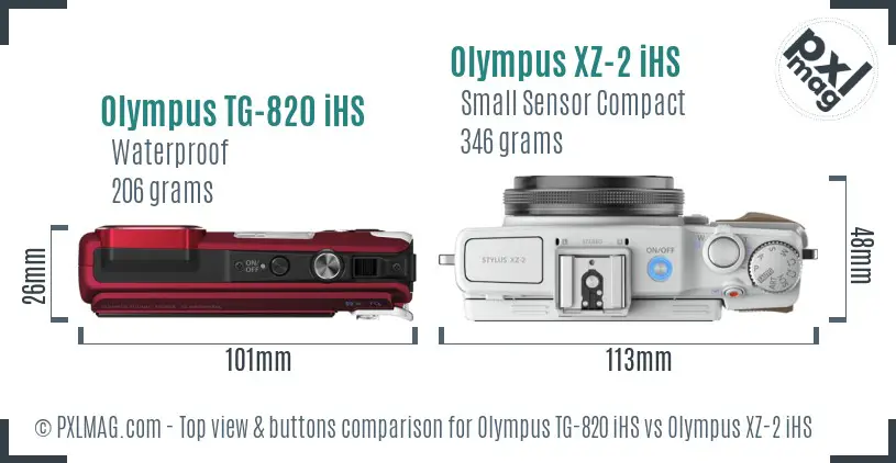 Olympus TG-820 iHS vs Olympus XZ-2 iHS top view buttons comparison