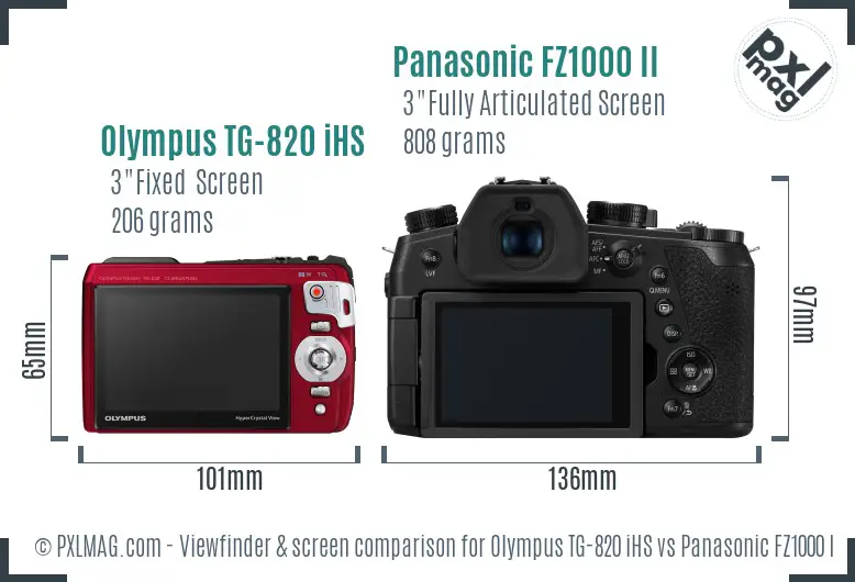Olympus TG-820 iHS vs Panasonic FZ1000 II Screen and Viewfinder comparison