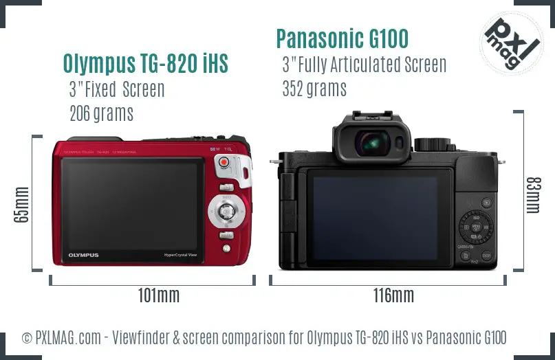 Olympus TG-820 iHS vs Panasonic G100 Screen and Viewfinder comparison