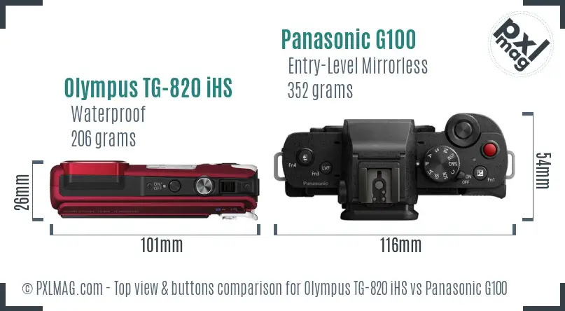 Olympus TG-820 iHS vs Panasonic G100 top view buttons comparison