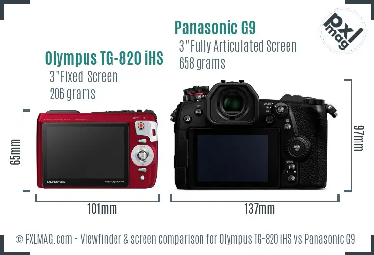 Olympus TG-820 iHS vs Panasonic G9 Screen and Viewfinder comparison