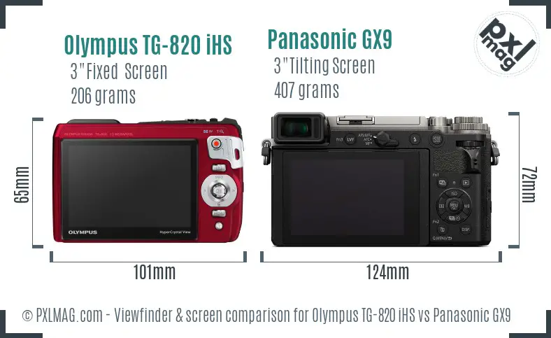 Olympus TG-820 iHS vs Panasonic GX9 Screen and Viewfinder comparison