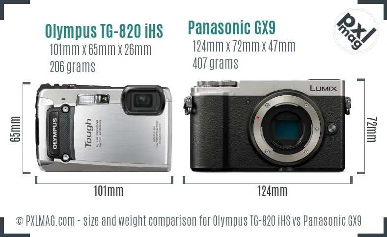 Olympus TG-820 iHS vs Panasonic GX9 size comparison
