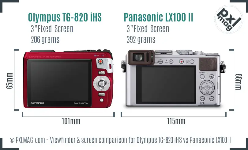 Olympus TG-820 iHS vs Panasonic LX100 II Screen and Viewfinder comparison