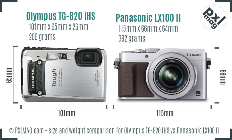 Olympus TG-820 iHS vs Panasonic LX100 II size comparison
