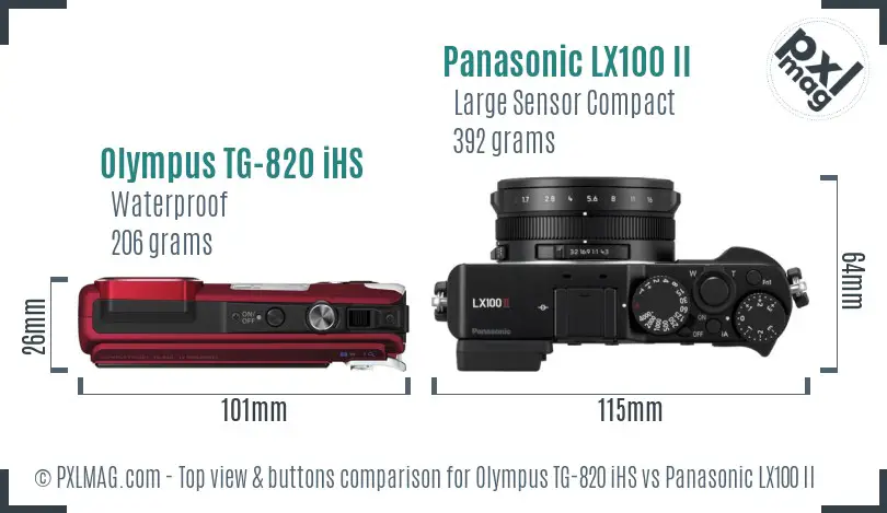 Olympus TG-820 iHS vs Panasonic LX100 II top view buttons comparison