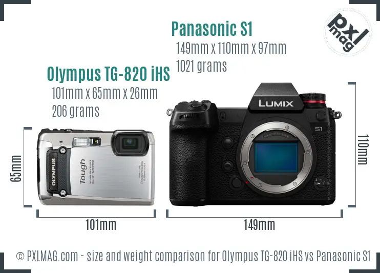 Olympus TG-820 iHS vs Panasonic S1 size comparison