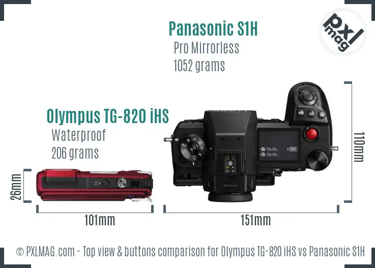 Olympus TG-820 iHS vs Panasonic S1H top view buttons comparison