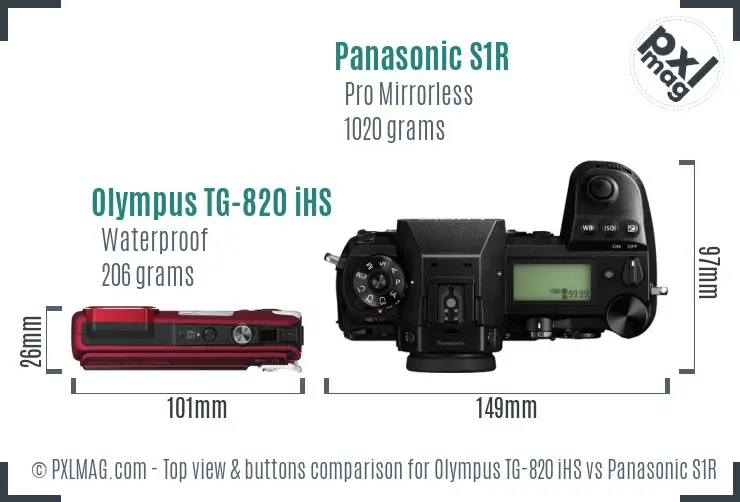 Olympus TG-820 iHS vs Panasonic S1R top view buttons comparison