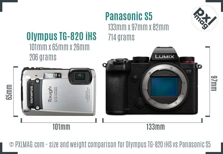 Olympus TG-820 iHS vs Panasonic S5 size comparison