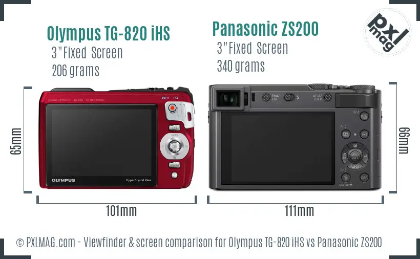 Olympus TG-820 iHS vs Panasonic ZS200 Screen and Viewfinder comparison